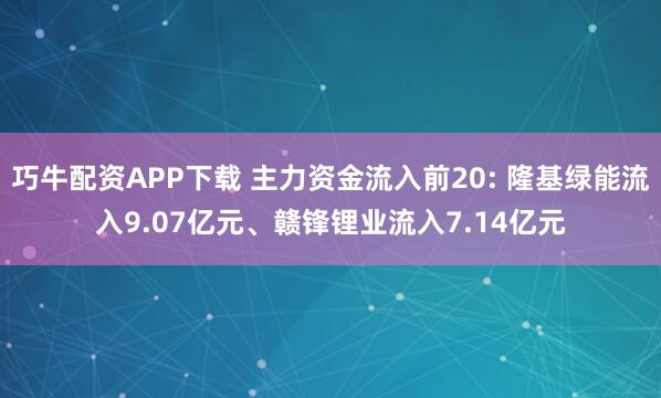 巧牛配资APP下载 主力资金流入前20: 隆基绿能流入9.07亿元、赣锋锂业流入7.14亿元