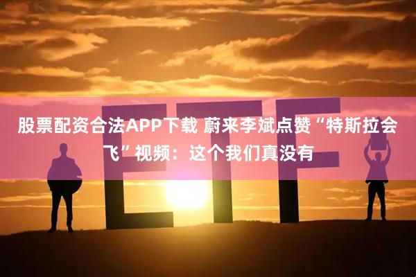 股票配资合法APP下载 蔚来李斌点赞“特斯拉会飞”视频：这个我们真没有